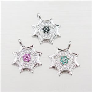 copper cobweb pendant pave zircon, eye, platinum plated, mix, approx 14mm [FN21582]