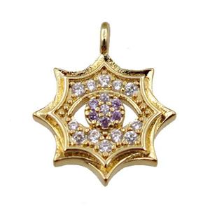 copper cobweb pendant pave zircon, gold plated, approx 14mm [FN21583]