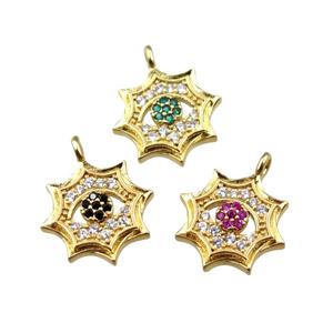 copper cobweb pendant pave zircon, gold plated, mix, approx 14mm [FN21587]