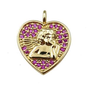 copper heart pendant pave zircon, angel, gold plated, approx 14mm [FN21595]