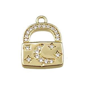 copper Lock pendant pave zircon, gold plated, approx 12-14mm [FN21605]