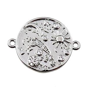 copper circle pendant pave zircon, platinum plated, approx 20mm dia [FN21610]