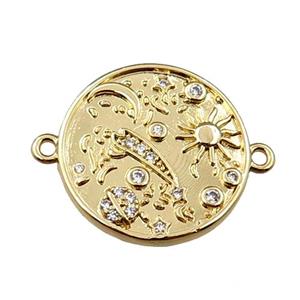 copper circle pendant pave zircon, gold plated, approx 20mm dia [FN21611]