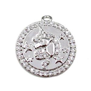 copper circle pendant pave zircon, platinum plated, approx 15mm dia [FN21614]