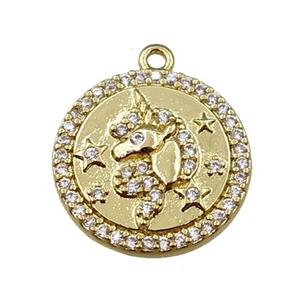 copper circle pendant pave zircon, gold plated, approx 15mm dia [FN21615]