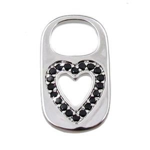 copper Lock pendant pave zircon, heart, platinum plated, approx 10-17mm [FN21618]