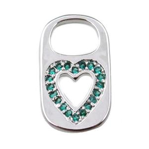 copper Lock pendant pave zircon, heart, platinum plated, approx 10-17mm [FN21619]