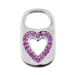 copper Lock pendant pave zircon, heart, platinum plated, approx 10-17mm [FN21620]