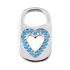 copper Lock pendant pave zircon, heart, platinum plated, approx 10-17mm [FN21621]
