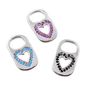 copper Lock pendant pave zircon, heart, platinum plated, mix, approx 10-17mm [FN21622]