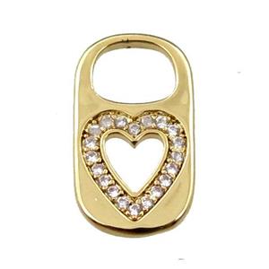 copper Lock pendant pave zircon, heart, gold plated, approx 10-17mm [FN21623]