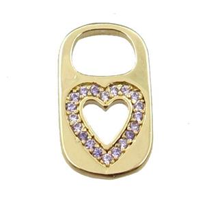 copper Lock pendant pave zircon, heart, gold plated, approx 10-17mm [FN21624]