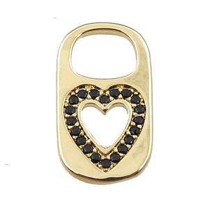 copper Lock pendant pave zircon, heart, gold plated, approx 10-17mm [FN21625]
