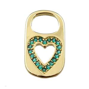 copper Lock pendant pave zircon, heart, gold plated, approx 10-17mm [FN21626]