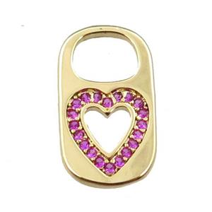copper Lock pendant pave zircon, heart, gold plated, approx 10-17mm [FN21627]