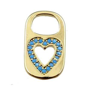 copper Lock pendant pave zircon, heart, gold plated, approx 10-17mm [FN21628]