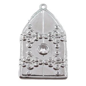 copper house pendant pave zircon, platnum plated, approx 25-40mm [FN21630]