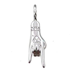 copper hand pendant pave zircon, platinum plated, approx 6-24mm [FN21633]