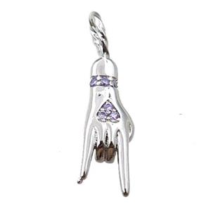copper hand pendant pave zircon, platinum plated, approx 6-24mm [FN21634]