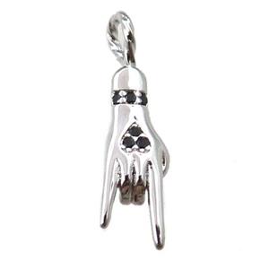 copper hand pendant pave zircon, platinum plated, approx 6-24mm [FN21635]