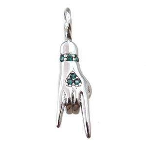 copper hand pendant pave zircon, platinum plated, approx 6-24mm [FN21636]
