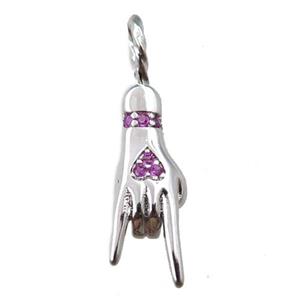 copper hand pendant pave zircon, platinum plated, approx 6-24mm [FN21637]