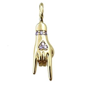 copper hand pendant pave zircon, Rock On Sign Charm, gold plated, approx 6-24mm [FN21641]