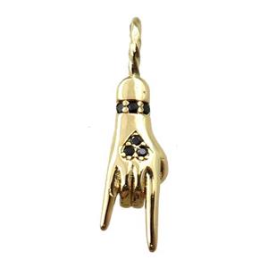 copper hand pendant pave zircon, gold plated, approx 6-24mm [FN21642]