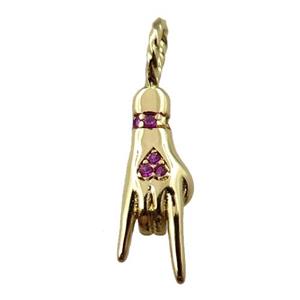 copper hand pendant pave zircon, gold plated, approx 6-24mm [FN21644]