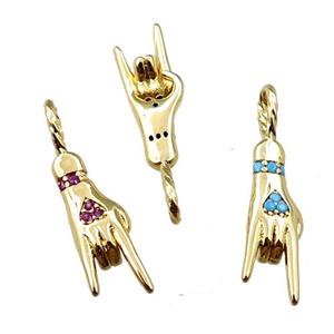 copper hand pendant pave zircon, Rock On Sign Charm, gold plated, mix, approx 6-24mm [FN21646]