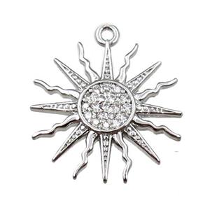 copper sunflower pendant pave zircon, platinum plated, approx 20mm dia [FN21647]