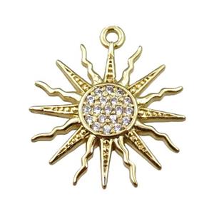 copper sunflower pendant pave zircon, gold plated, approx 20mm dia [FN21648]