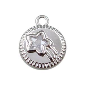 copper circle pendant pave zircon, platinum plated, approx 10mm dia [FN21653]