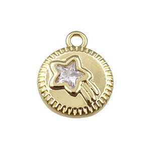 copper circle pendant pave zircon, gold plated, approx 10mm dia [FN21654]