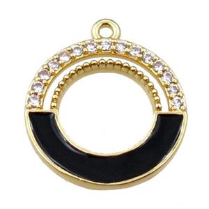 copper circle pendant pave zircon with black enameled, gold plated, approx 18mm dia [FN21657]