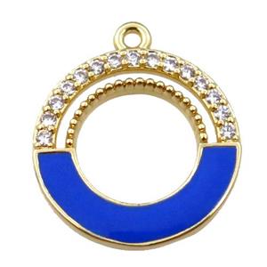 copper circle pendant pave zircon with blue enameled, gold plated, approx 18mm dia [FN21659]