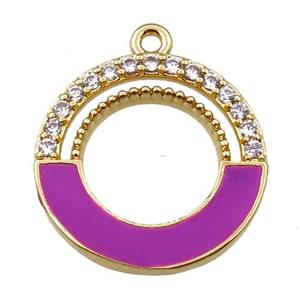 copper circle pendant pave zircon with purple enameled, gold plated, approx 18mm dia [FN21663]