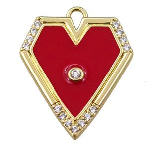 copper pendant pave zircon with red enameled, gold plated, approx 22-26mm [FN21667]