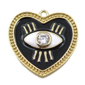 copper heart pendant with black enameled, eye, gold plated, approx 25mm [FN21669]