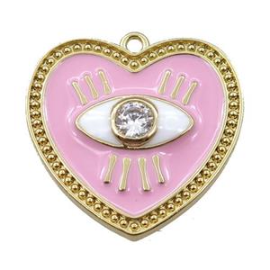 copper heart pendant with pink enameled, eye, gold plated, approx 25mm [FN21670]