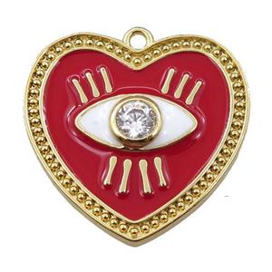 copper heart pendant with red enameled, eye, gold plated, approx 25mm [FN21671]
