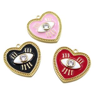 copper heart pendant with enameled, eye, gold plated, mixed, approx 25mm [FN21673]
