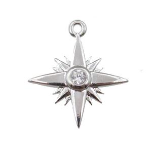 copper northstar pendant pave zircon, platinum plated, approx 13-15mm [FN21684]