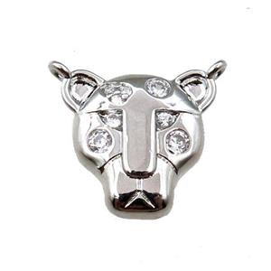 copper tiger pendant pave zircon, platinum plated, approx 13-15mm [FN21686]