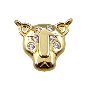 copper tiger pendant pave zircon with 2loops, gold plated, approx 13-15mm [FN21687]