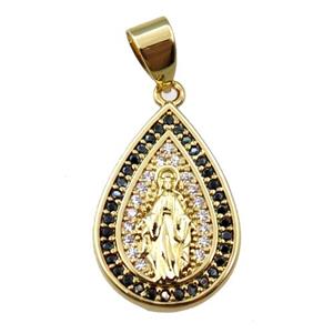 copper teardrop pendant pave zircon, jesu, gold plated, approx 14-20mm [FN21696]
