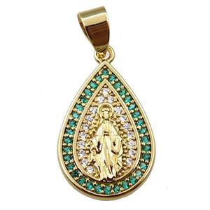 copper teardrop pendant pave zircon, jesu, gold plated, approx 14-20mm [FN21697]