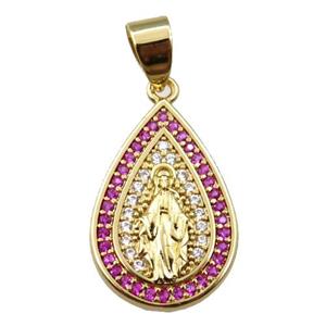 copper teardrop pendant pave zircon, jesu, gold plated, approx 14-20mm [FN21698]