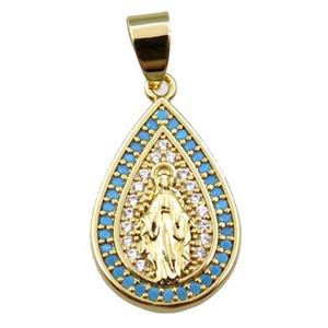 copper teardrop pendant pave zircon, jesu, gold plated, approx 14-20mm [FN21699]