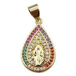 copper teardrop pendant pave zircon, jesu, gold plated, approx 14-20mm [FN21700]
